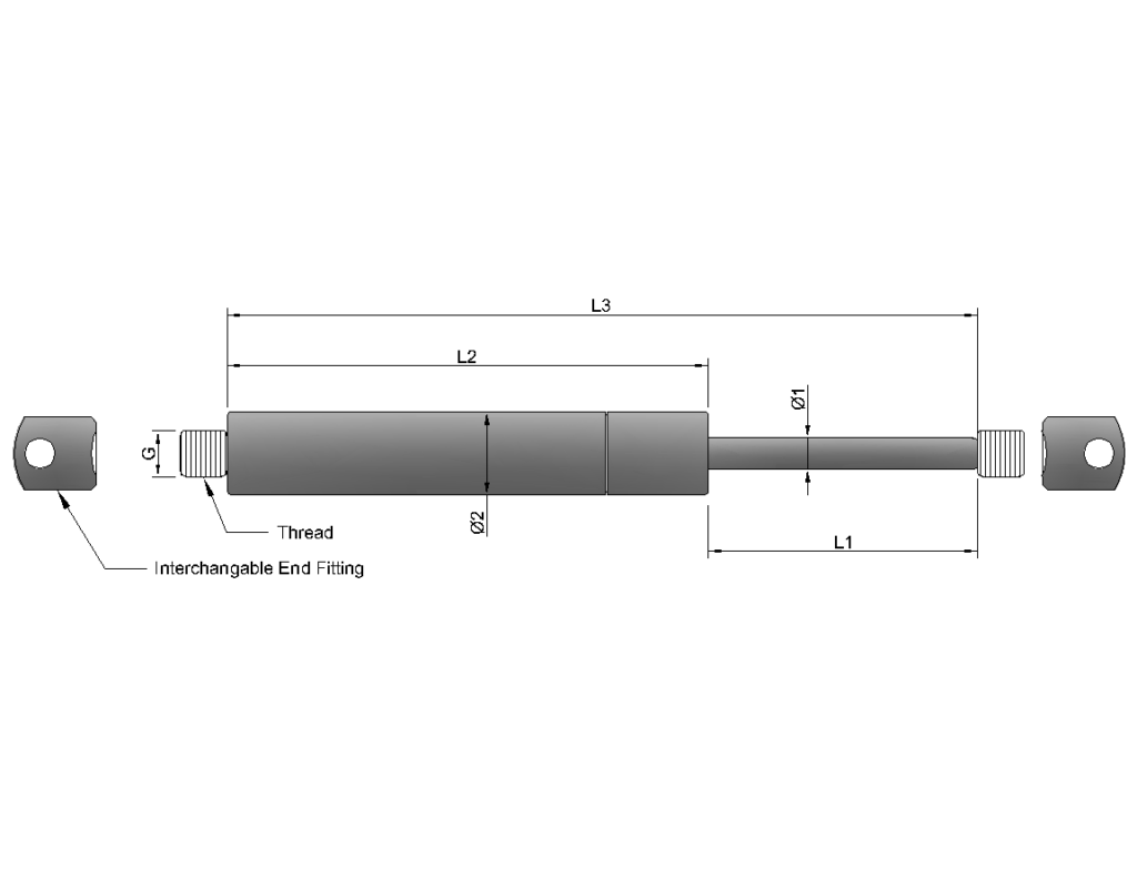 Technical drawing of gas stay